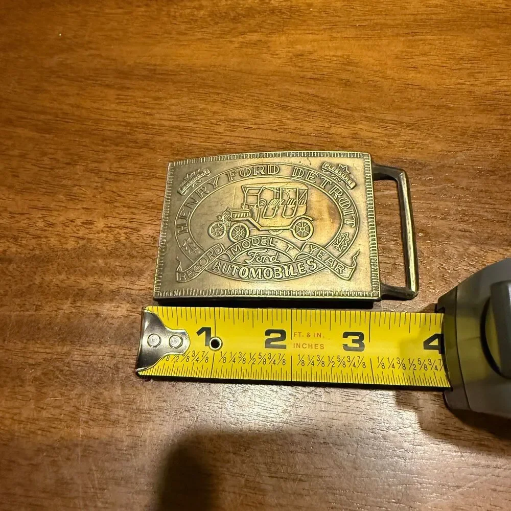 Vintage Henry Ford Detroit Model T Belt Buckle Brass Record Year Automobile